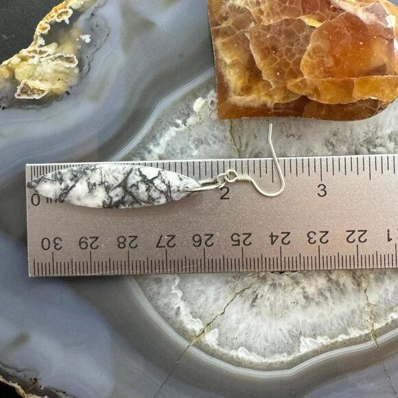 Sterling Silver Elongated Marquise Net Jasper Slab Dangle Earrings For Women 231 - Picture 10 of 10